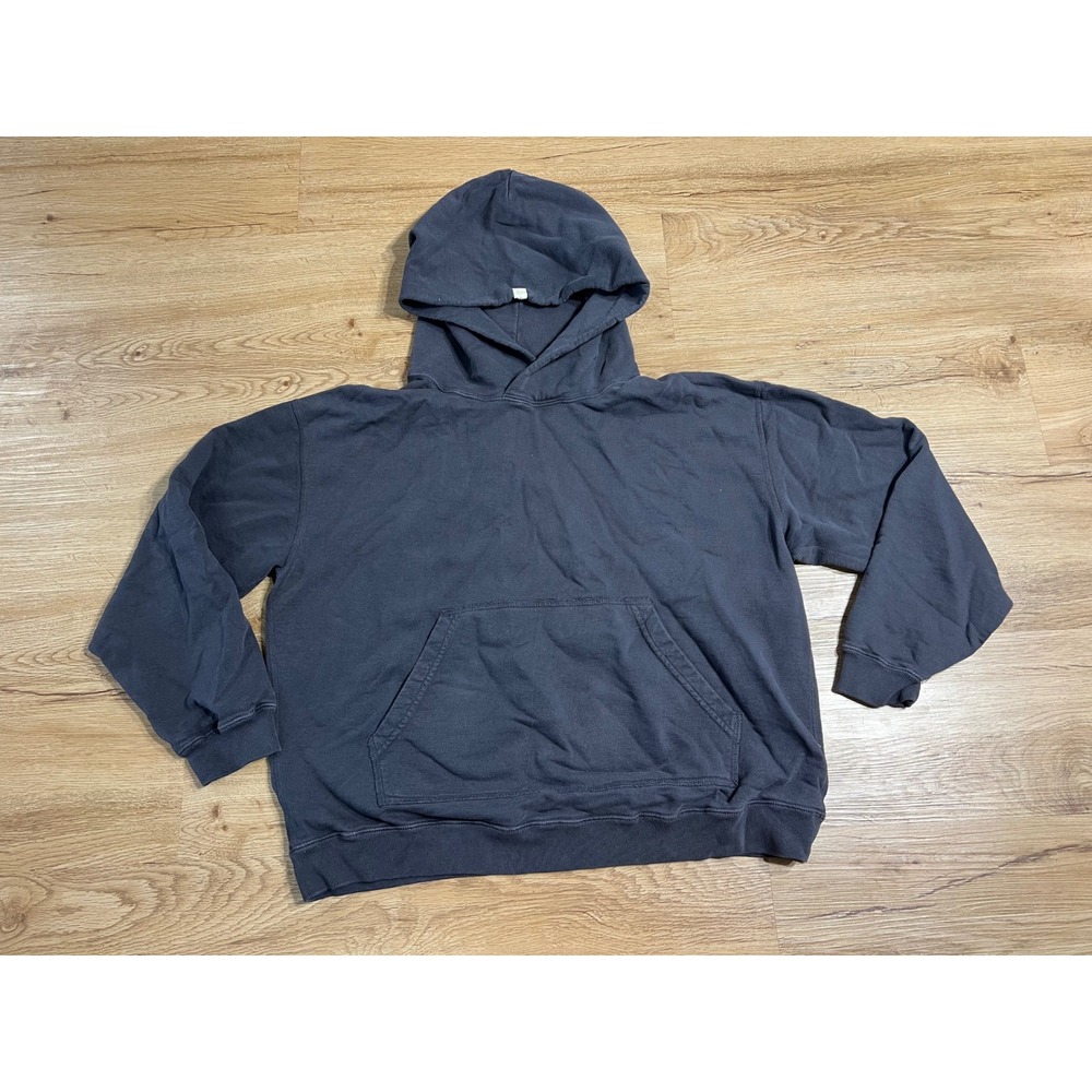 TKEES Womens Hoodie Charcoal Grey French Terry Cotton Boxy Sweatshirt Size 1 s